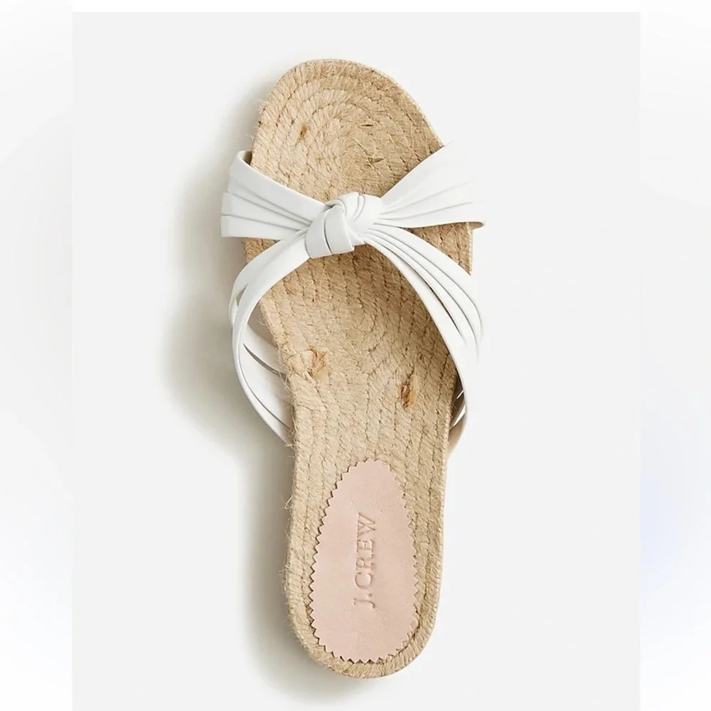 New J.Crew Spain Knotted Espadrilles Slides Leather Jute White Cream Boho Size 8